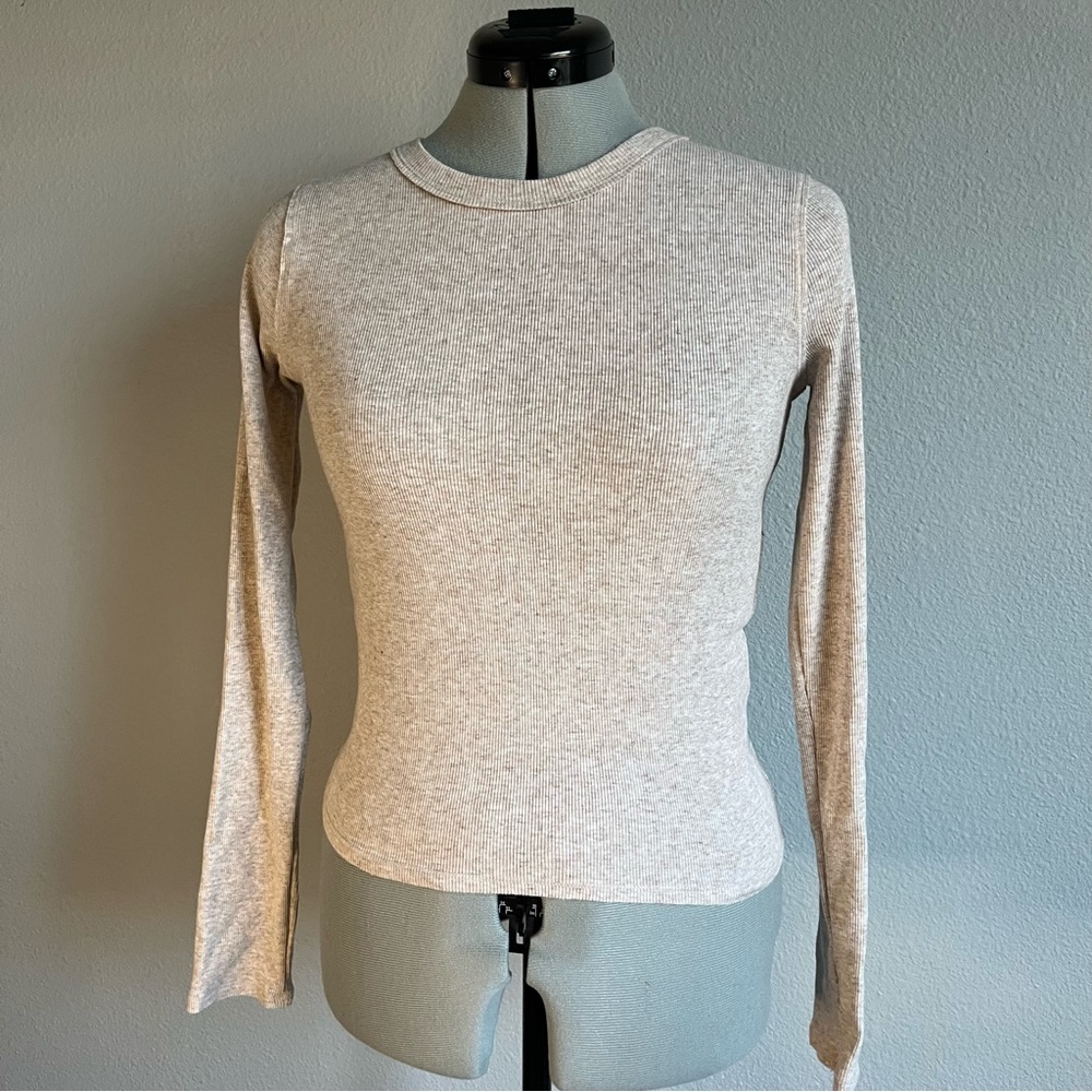 Oatmeal Long Sleeve Ribbed Top